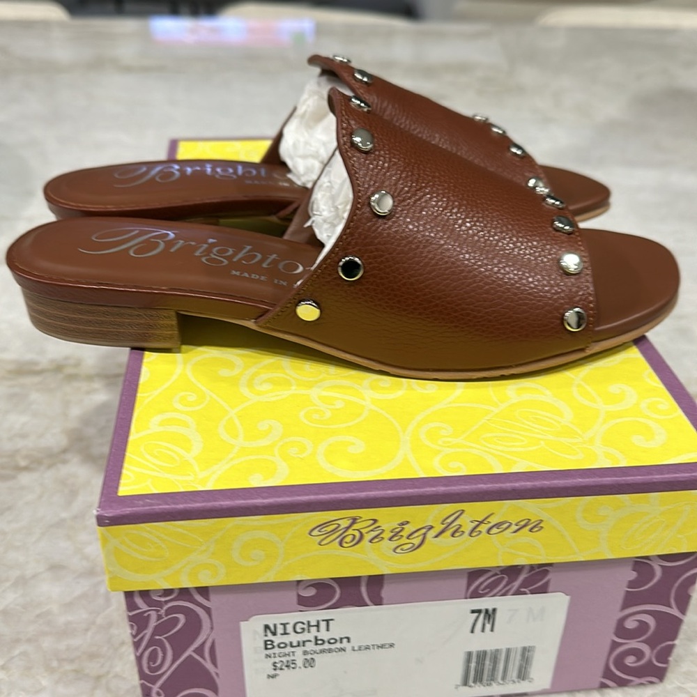 Brighton Pretty Tough Night Studded Bourbon Leather Sandals Size 7 - Picture 4 of 5